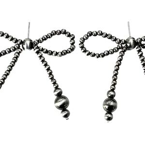 Silver‎ Tone Beaded Bow Earrings Dangling Tassel Statement Fashion Jewelry NWT